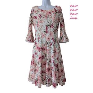 Rabbit Rabbit Rabbit Floral Lace Fit & Flare Dress Size 8 Bell Sleeve